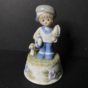 Porcelain Hand Painted Boy & His Dog Music Box
